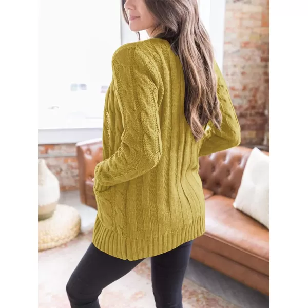 imagePRETTYGARDEN Womens Open Front Cardigan Sweaters Fashion Button Down Cable Knit Chunky Outwear CoatsYellow