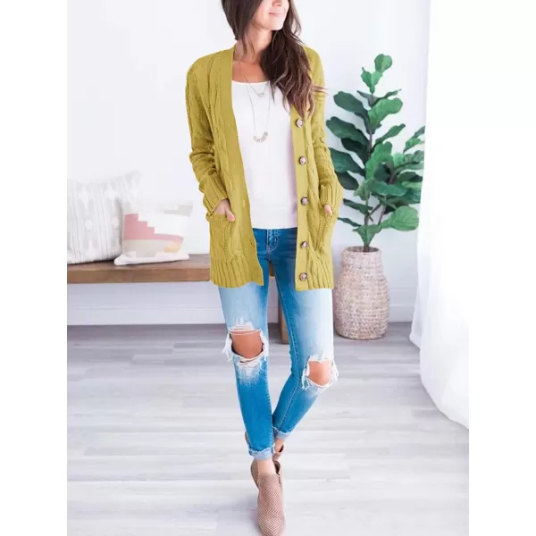 imagePRETTYGARDEN Womens Open Front Cardigan Sweaters Fashion Button Down Cable Knit Chunky Outwear CoatsYellow