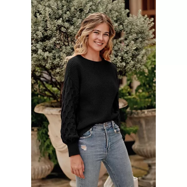 imagePRETTYGARDEN Womens Pullover Sweater Casual Long Sleeve Crewneck Loose Chunky Knit Jumper TopsBlack