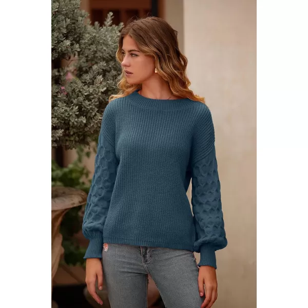imagePRETTYGARDEN Womens Pullover Sweater Casual Long Sleeve Crewneck Loose Chunky Knit Jumper TopsGrey Blue