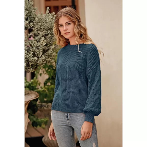 imagePRETTYGARDEN Womens Pullover Sweater Casual Long Sleeve Crewneck Loose Chunky Knit Jumper TopsGrey Blue