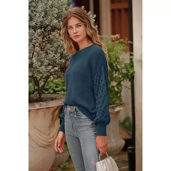 imagePRETTYGARDEN Womens Pullover Sweater Casual Long Sleeve Crewneck Loose Chunky Knit Jumper TopsGrey Blue