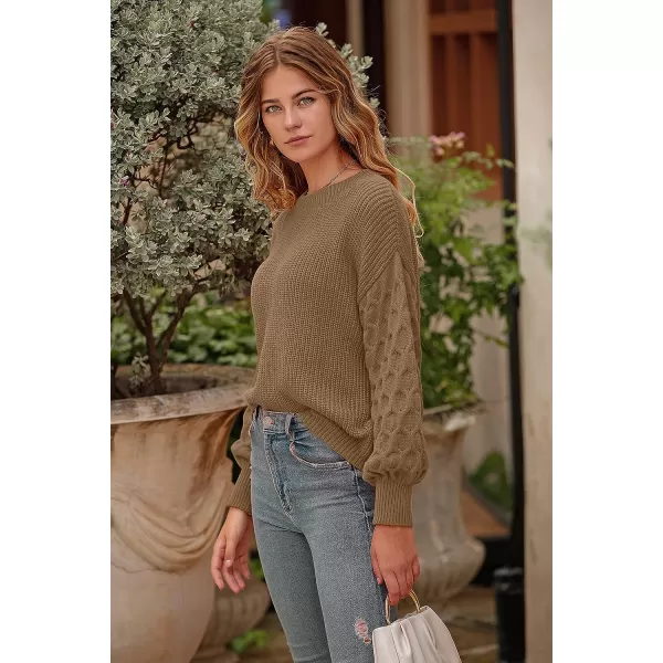imagePRETTYGARDEN Womens Pullover Sweater Casual Long Sleeve Crewneck Loose Chunky Knit Jumper TopsKhaki
