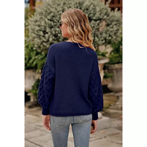 imagePRETTYGARDEN Womens Pullover Sweater Casual Long Sleeve Crewneck Loose Chunky Knit Jumper TopsNavy