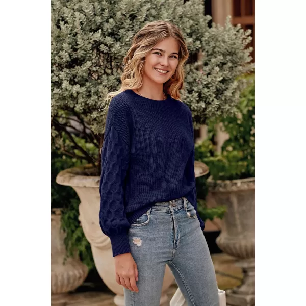 imagePRETTYGARDEN Womens Pullover Sweater Casual Long Sleeve Crewneck Loose Chunky Knit Jumper TopsNavy