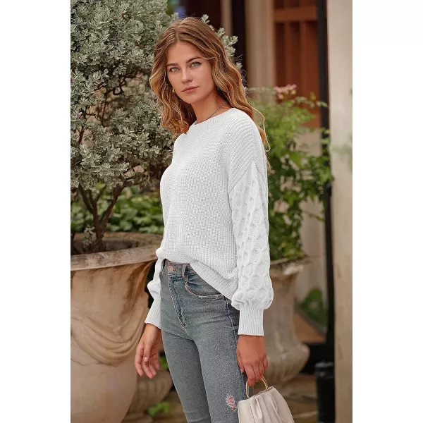 imagePRETTYGARDEN Womens Pullover Sweater Casual Long Sleeve Crewneck Loose Chunky Knit Jumper TopsWhite