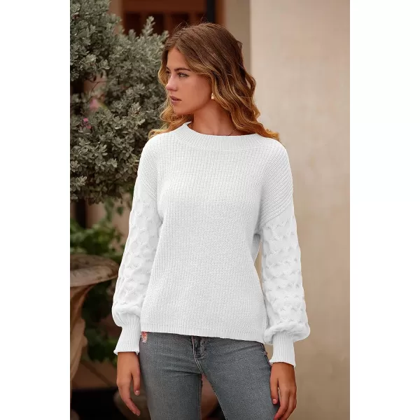 imagePRETTYGARDEN Womens Pullover Sweater Casual Long Sleeve Crewneck Loose Chunky Knit Jumper TopsWhite