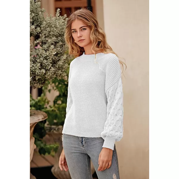 imagePRETTYGARDEN Womens Pullover Sweater Casual Long Sleeve Crewneck Loose Chunky Knit Jumper TopsWhite