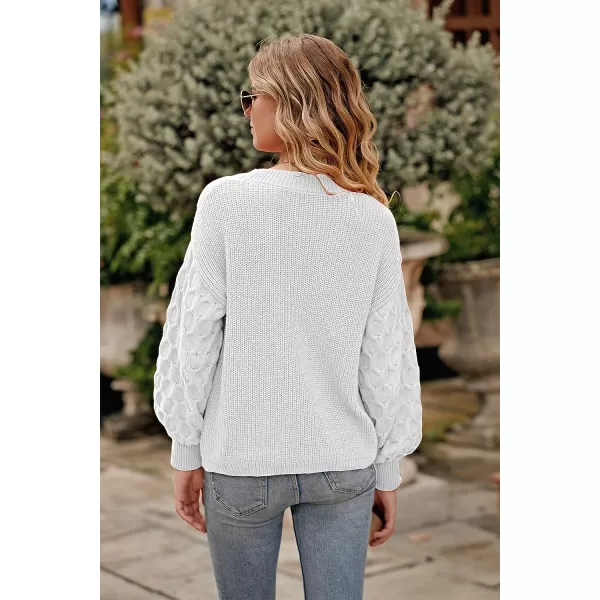imagePRETTYGARDEN Womens Pullover Sweater Casual Long Sleeve Crewneck Loose Chunky Knit Jumper TopsWhite