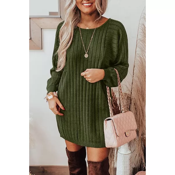 imagePRETTYGARDEN Womens Pullover Sweater Dresses Casual Long Sleeve Ribbed Knit Crewneck Loose Oversized SweatersArmy Green