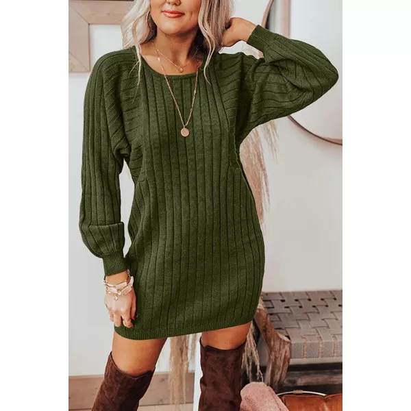 imagePRETTYGARDEN Womens Pullover Sweater Dresses Casual Long Sleeve Ribbed Knit Crewneck Loose Oversized SweatersArmy Green