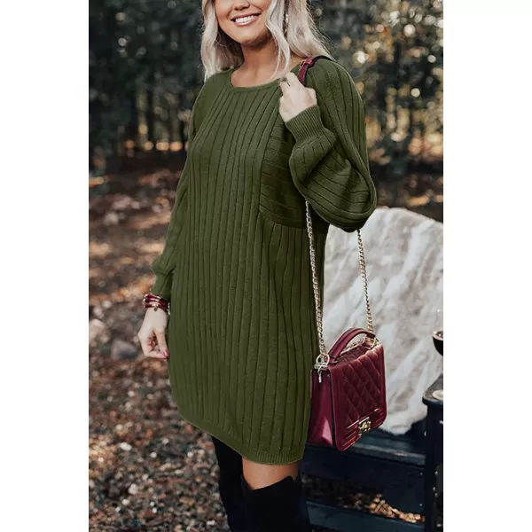 imagePRETTYGARDEN Womens Pullover Sweater Dresses Casual Long Sleeve Ribbed Knit Crewneck Loose Oversized SweatersArmy Green