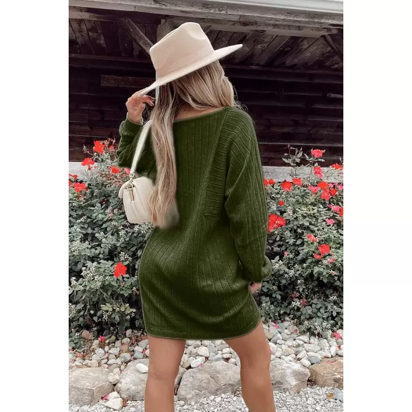 imagePRETTYGARDEN Womens Pullover Sweater Dresses Casual Long Sleeve Ribbed Knit Crewneck Loose Oversized SweatersArmy Green