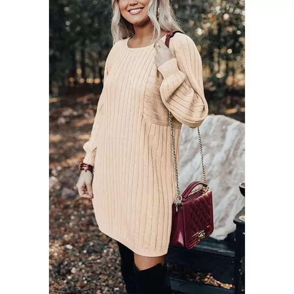imagePRETTYGARDEN Womens Pullover Sweater Dresses Casual Long Sleeve Ribbed Knit Crewneck Loose Oversized SweatersBeige Apricot