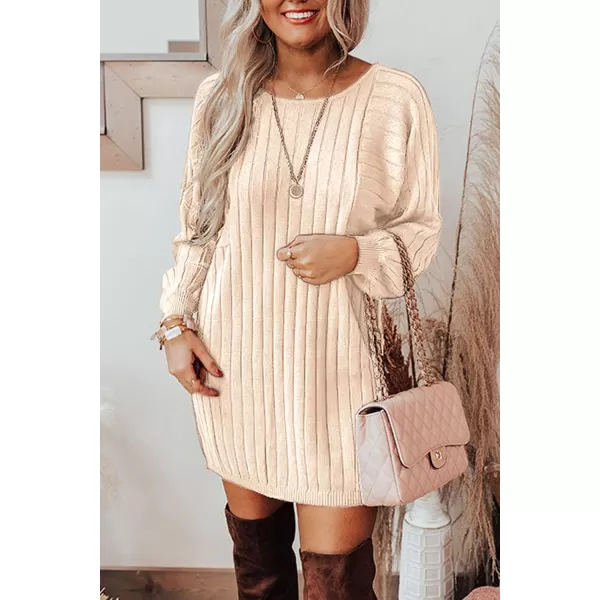 imagePRETTYGARDEN Womens Pullover Sweater Dresses Casual Long Sleeve Ribbed Knit Crewneck Loose Oversized SweatersBeige Apricot
