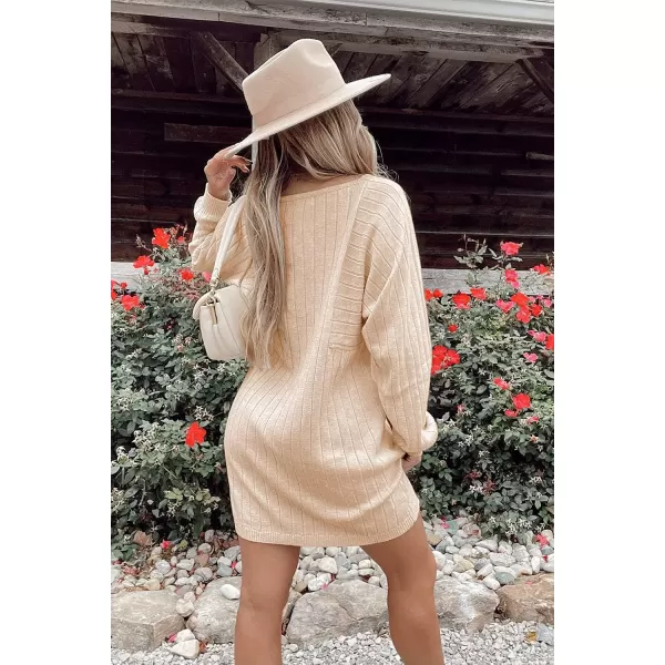 imagePRETTYGARDEN Womens Pullover Sweater Dresses Casual Long Sleeve Ribbed Knit Crewneck Loose Oversized SweatersBeige Apricot