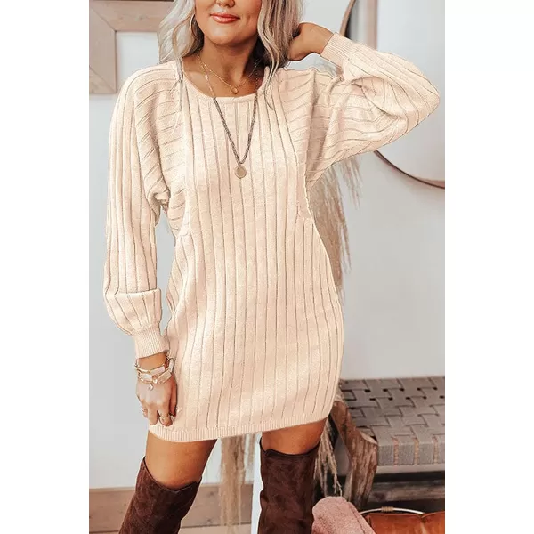 imagePRETTYGARDEN Womens Pullover Sweater Dresses Casual Long Sleeve Ribbed Knit Crewneck Loose Oversized SweatersBeige Apricot