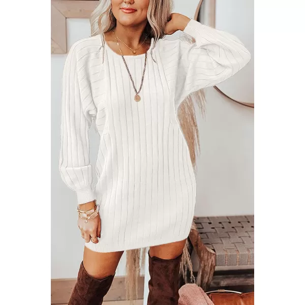 imagePRETTYGARDEN Womens Pullover Sweater Dresses Casual Long Sleeve Ribbed Knit Crewneck Loose Oversized SweatersBeige White