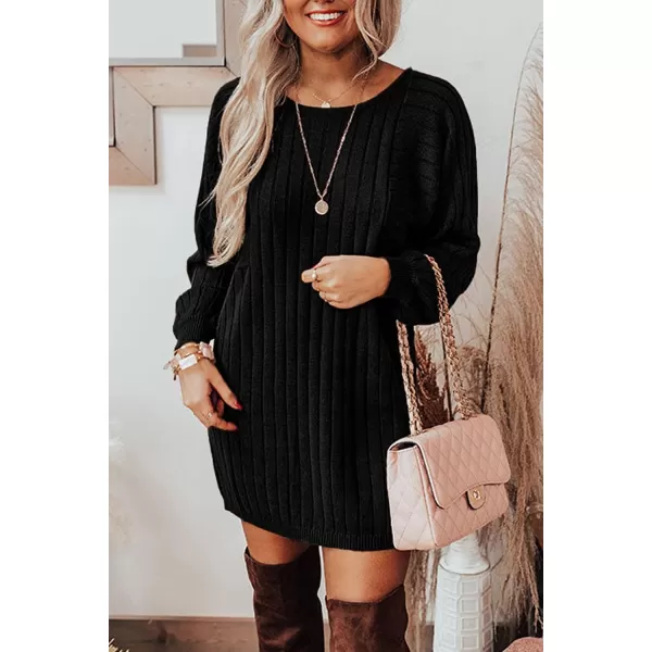 imagePRETTYGARDEN Womens Pullover Sweater Dresses Casual Long Sleeve Ribbed Knit Crewneck Loose Oversized SweatersBlack