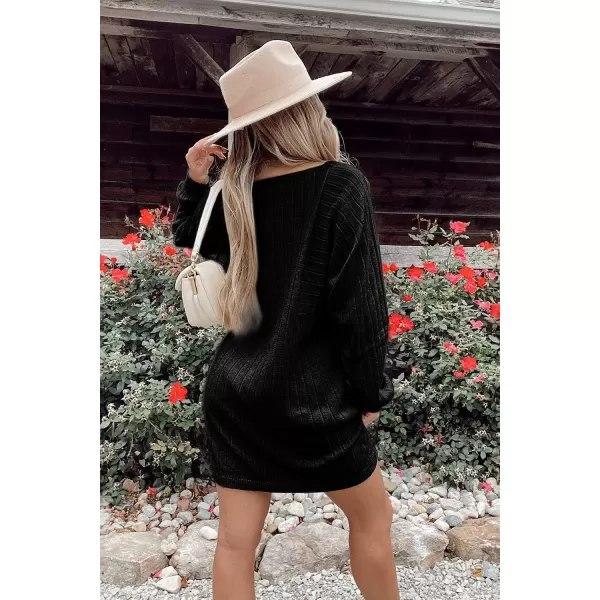 imagePRETTYGARDEN Womens Pullover Sweater Dresses Casual Long Sleeve Ribbed Knit Crewneck Loose Oversized SweatersBlack