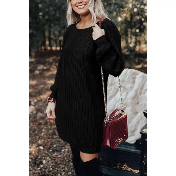 imagePRETTYGARDEN Womens Pullover Sweater Dresses Casual Long Sleeve Ribbed Knit Crewneck Loose Oversized SweatersBlack
