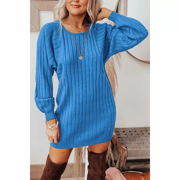 imagePRETTYGARDEN Womens Pullover Sweater Dresses Casual Long Sleeve Ribbed Knit Crewneck Loose Oversized SweatersBlue