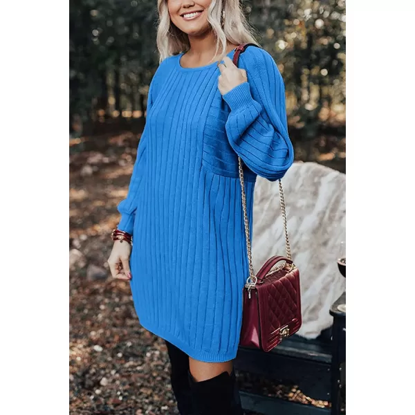 imagePRETTYGARDEN Womens Pullover Sweater Dresses Casual Long Sleeve Ribbed Knit Crewneck Loose Oversized SweatersBlue
