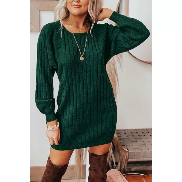 imagePRETTYGARDEN Womens Pullover Sweater Dresses Casual Long Sleeve Ribbed Knit Crewneck Loose Oversized SweatersDark Green