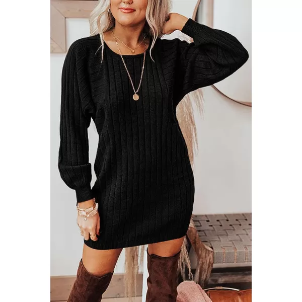 imagePRETTYGARDEN Womens Pullover Sweater Dresses Casual Long Sleeve Ribbed Knit Crewneck Loose Oversized SweatersNavy