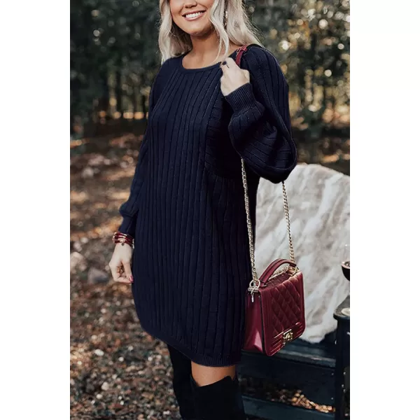 imagePRETTYGARDEN Womens Pullover Sweater Dresses Casual Long Sleeve Ribbed Knit Crewneck Loose Oversized SweatersNavy