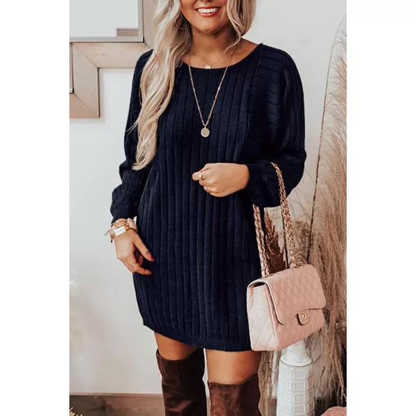 imagePRETTYGARDEN Womens Pullover Sweater Dresses Casual Long Sleeve Ribbed Knit Crewneck Loose Oversized SweatersNavy