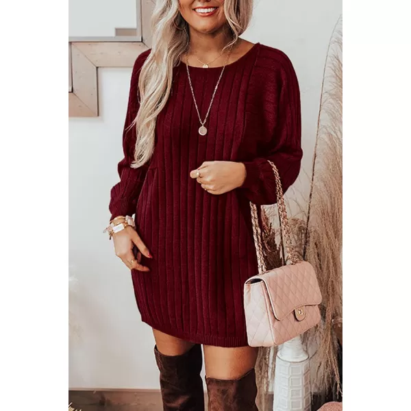 imagePRETTYGARDEN Womens Pullover Sweater Dresses Casual Long Sleeve Ribbed Knit Crewneck Loose Oversized SweatersWine Red