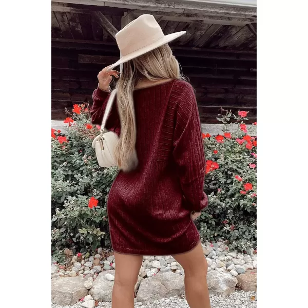 imagePRETTYGARDEN Womens Pullover Sweater Dresses Casual Long Sleeve Ribbed Knit Crewneck Loose Oversized SweatersWine Red