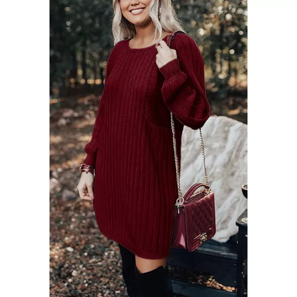 imagePRETTYGARDEN Womens Pullover Sweater Dresses Casual Long Sleeve Ribbed Knit Crewneck Loose Oversized SweatersWine Red