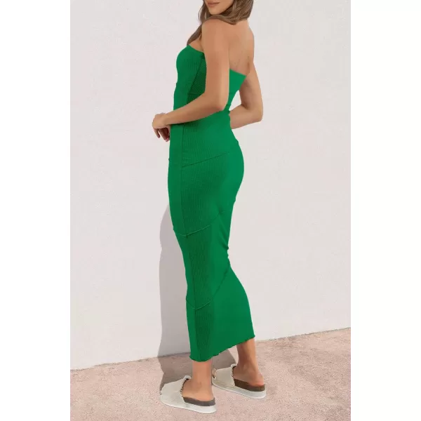 imagePRETTYGARDEN Womens Ribbed Maxi Bodycon Dress Summer Strapless Tube Y2K Party Club Long DressesGreen