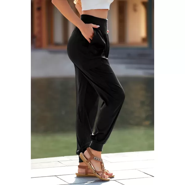 imagePRETTYGARDEN Womens Satin Jogger Pants Casual High Waist Long Lounge Pant Trousers with PocketsBlack