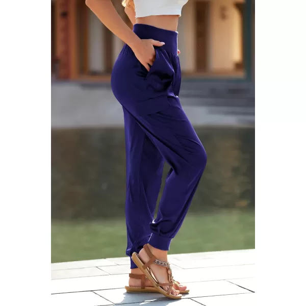 imagePRETTYGARDEN Womens Satin Jogger Pants Casual High Waist Long Lounge Pant Trousers with PocketsBlue Purple