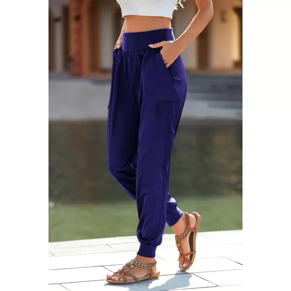 imagePRETTYGARDEN Womens Satin Jogger Pants Casual High Waist Long Lounge Pant Trousers with PocketsBlue Purple
