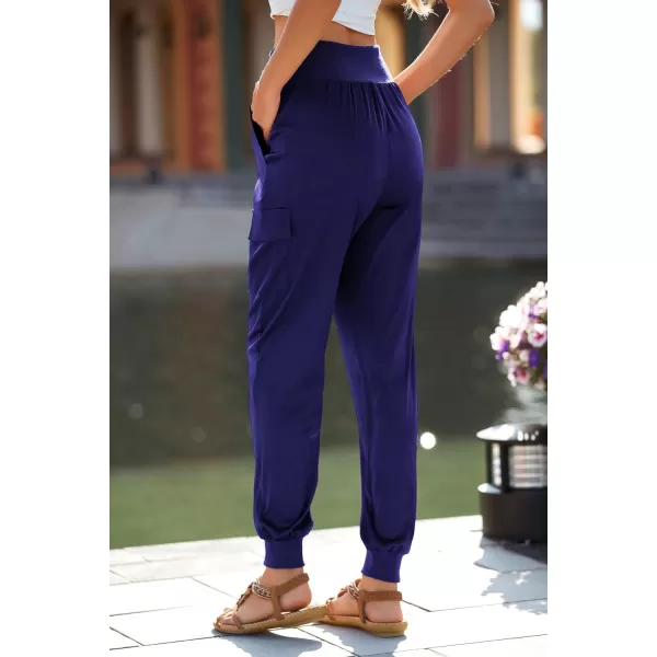 imagePRETTYGARDEN Womens Satin Jogger Pants Casual High Waist Long Lounge Pant Trousers with PocketsBlue Purple