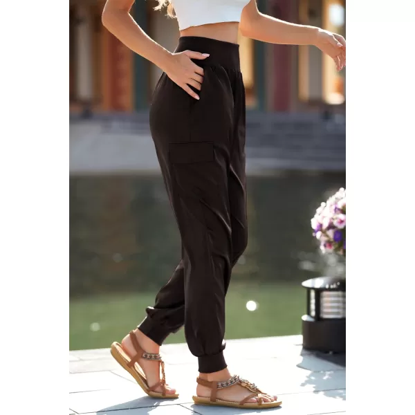 imagePRETTYGARDEN Womens Satin Jogger Pants Casual High Waist Long Lounge Pant Trousers with PocketsDark Coffee