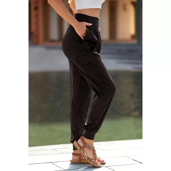 imagePRETTYGARDEN Womens Satin Jogger Pants Casual High Waist Long Lounge Pant Trousers with PocketsDark Coffee
