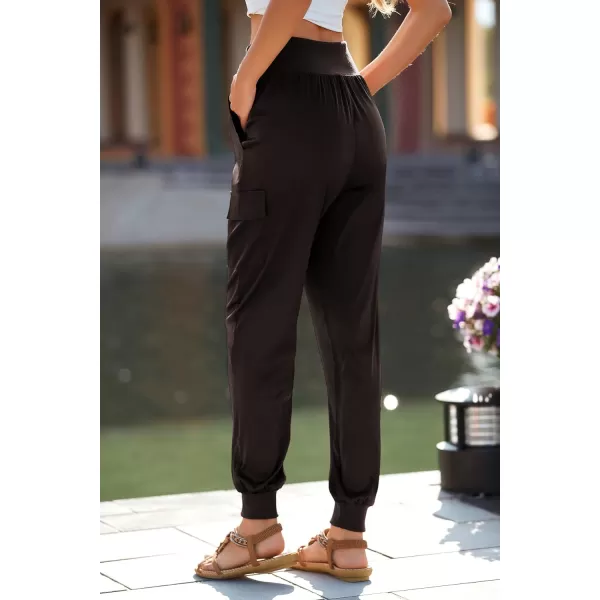 imagePRETTYGARDEN Womens Satin Jogger Pants Casual High Waist Long Lounge Pant Trousers with PocketsDark Coffee