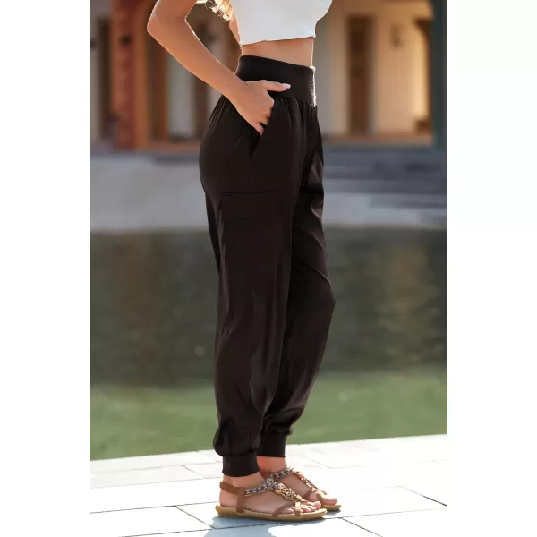 imagePRETTYGARDEN Womens Satin Jogger Pants Casual High Waist Long Lounge Pant Trousers with PocketsDark Coffee