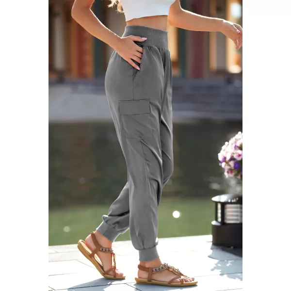 imagePRETTYGARDEN Womens Satin Jogger Pants Casual High Waist Long Lounge Pant Trousers with PocketsGrey