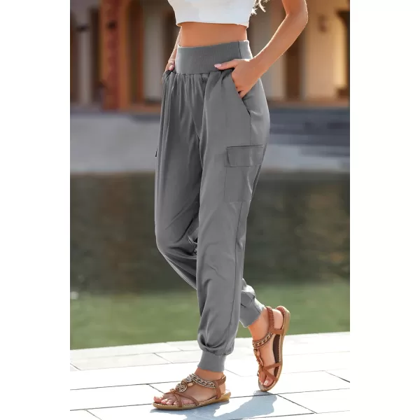 imagePRETTYGARDEN Womens Satin Jogger Pants Casual High Waist Long Lounge Pant Trousers with PocketsGrey