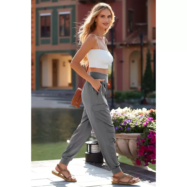 imagePRETTYGARDEN Womens Satin Jogger Pants Casual High Waist Long Lounge Pant Trousers with PocketsGrey