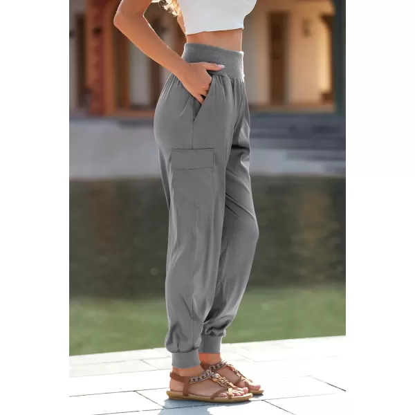 imagePRETTYGARDEN Womens Satin Jogger Pants Casual High Waist Long Lounge Pant Trousers with PocketsGrey