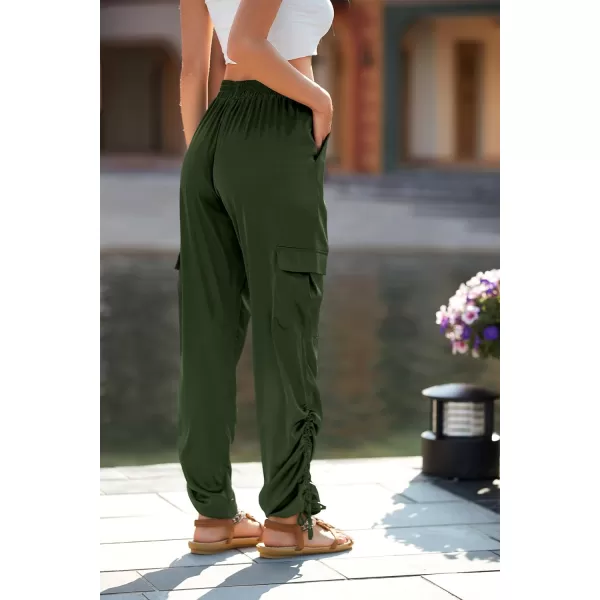imagePRETTYGARDEN Womens Satin Jogger Pants Casual High Waist Long Lounge Pant Trousers with PocketsZarmy Green