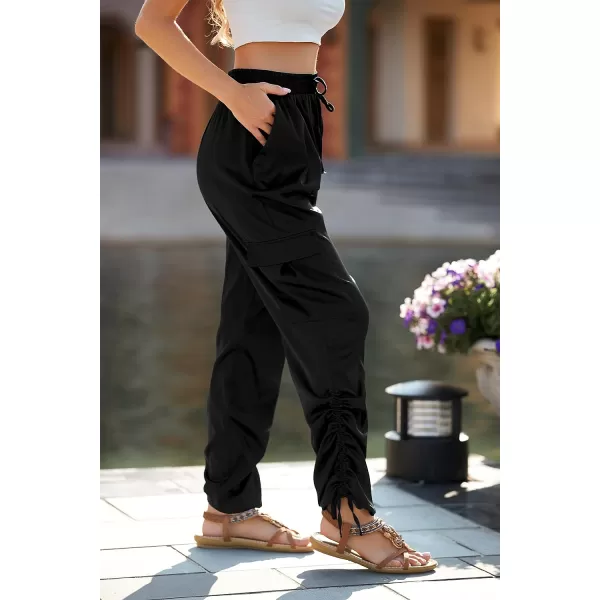 imagePRETTYGARDEN Womens Satin Jogger Pants Casual High Waist Long Lounge Pant Trousers with PocketsZblack
