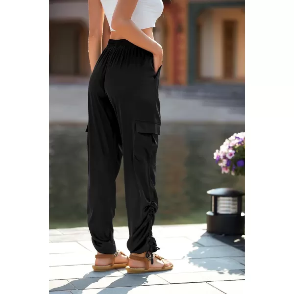 imagePRETTYGARDEN Womens Satin Jogger Pants Casual High Waist Long Lounge Pant Trousers with PocketsZblack